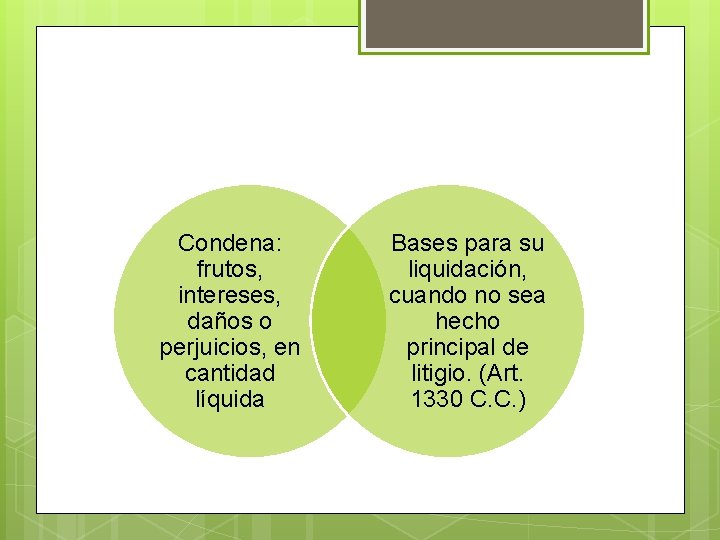 Condena: frutos, intereses, daños o perjuicios, en cantidad líquida Bases para su liquidación, cuando