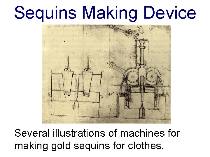 Sequins Making Device Several illustrations of machines for making gold sequins for clothes. 