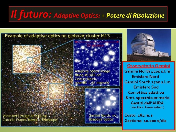 Il futuro: Adaptive Optics: + Potere di Risoluzione Osservatorio Gemini North 4200 s. l.