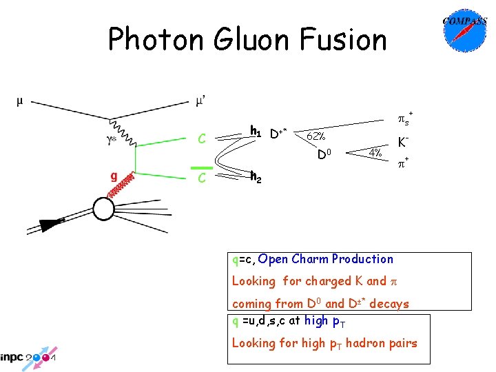 Photon Gluon Fusion C C h 1 D+* ps+ 62% D 0 4% h Photon Gluon Fusion C C h 1 D+* ps+ 62% D 0 4% h