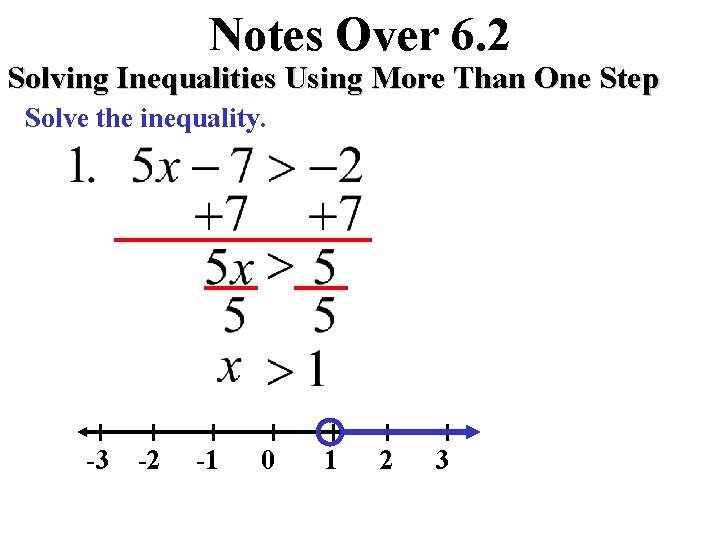 Notes Over 6. 2 Solving Inequalities Using More Than One Step Solve the inequality.