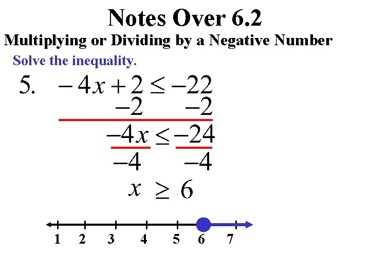 Notes Over 6. 2 Multiplying or Dividing by a Negative Number Solve the inequality.