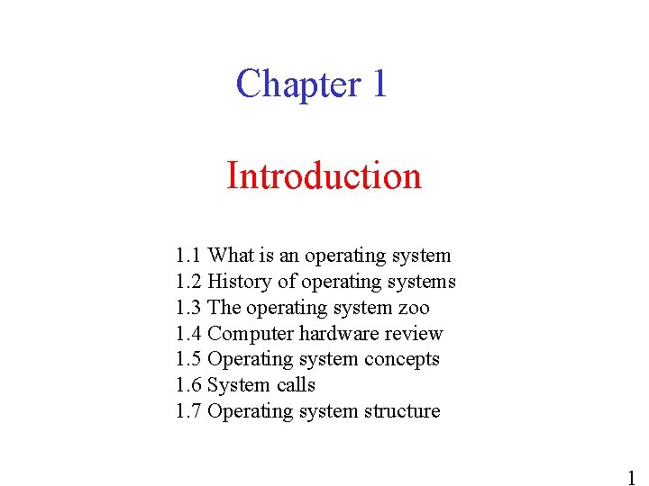 Chapter 1 Introduction 1. 1 What is an operating system 1. 2 History of