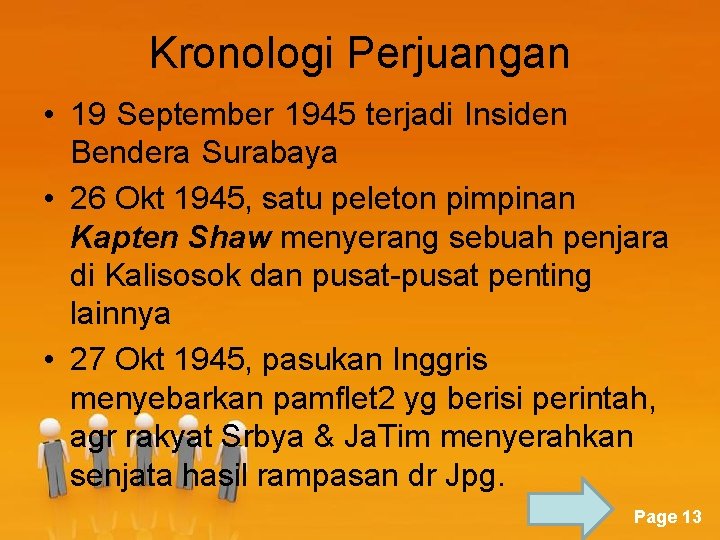 Kronologi Perjuangan • 19 September 1945 terjadi Insiden Bendera Surabaya • 26 Okt 1945,