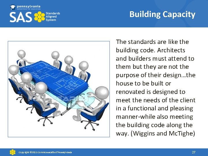 Building Capacity The standards are like the building code. Architects and builders must attend