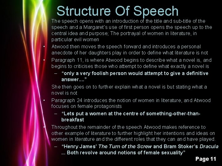  • • • Structure Of Speech The speech opens with an introduction of