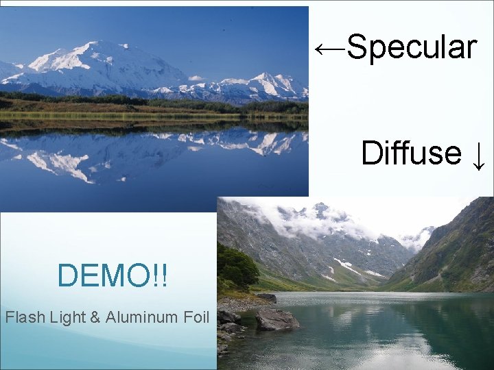 ←Specular Diffuse ↓ DEMO!! Flash Light & Aluminum Foil 