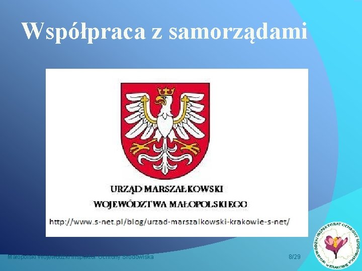 Współpraca z samorządami Małopolski Wojewódzki Inspektor Ochrony Środowiska 8/29 