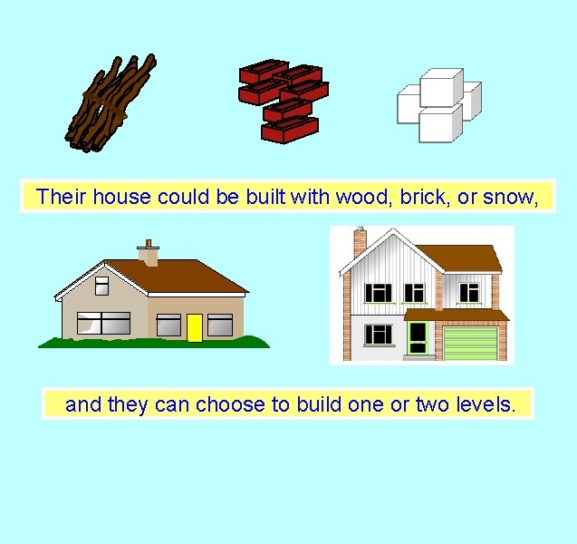 Their house could be built with wood, brick, or snow, and they can choose