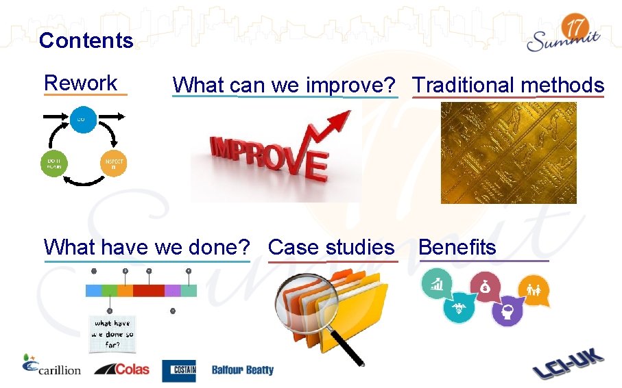Contents Rework What can we improve? Traditional methods What have we done? Case studies