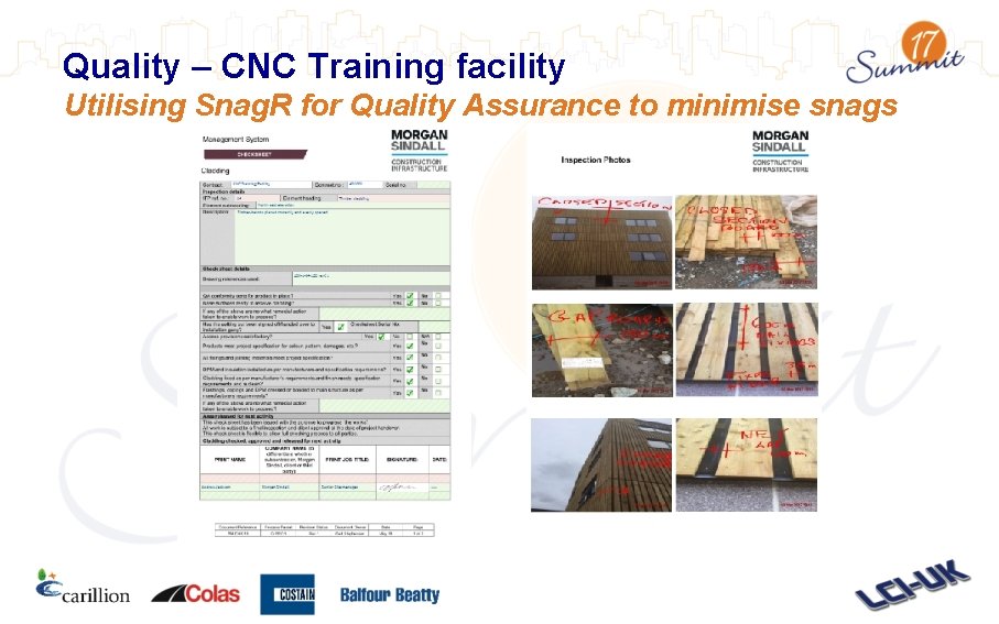 Quality – CNC Training facility Utilising Snag. R for Quality Assurance to minimise snags