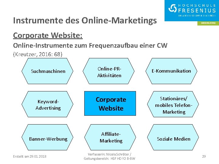 Instrumente des Online-Marketings Corporate Website: Online-Instrumente zum Frequenzaufbau einer CW (Kreutzer, 2016: 68) Suchmaschinen