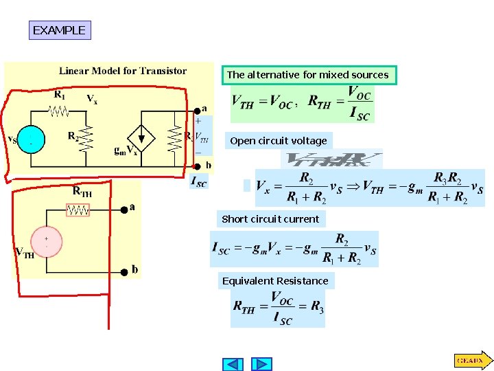 EXAMPLE The alternative for mixed sources Open circuit voltage Short circuit current Equivalent Resistance