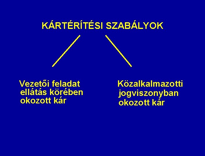 KÁRTÉRÍTÉSI SZABÁLYOK Vezetői feladat ellátás körében okozott kár Közalkalmazotti jogviszonyban okozott kár KÁRTÉRÍTÉSI SZABÁLYOK Vezetői feladat ellátás körében okozott kár Közalkalmazotti jogviszonyban okozott kár