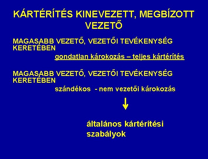 KÁRTÉRÍTÉS KINEVEZETT, MEGBÍZOTT VEZETŐ MAGASABB VEZETŐ, VEZETŐI TEVÉKENYSÉG KERETÉBEN gondatlan károkozás – teljes kártérítés KÁRTÉRÍTÉS KINEVEZETT, MEGBÍZOTT VEZETŐ MAGASABB VEZETŐ, VEZETŐI TEVÉKENYSÉG KERETÉBEN gondatlan károkozás – teljes kártérítés