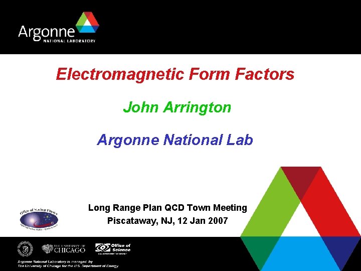 Electromagnetic Form Factors John Arrington Argonne National Lab Long Range Plan QCD Town Meeting