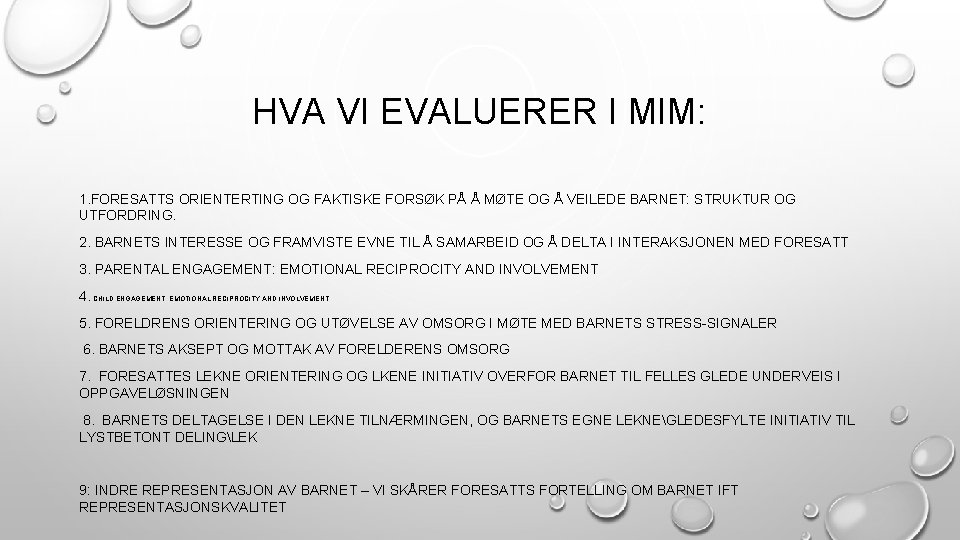 HVA VI EVALUERER I MIM: 1. FORESATTS ORIENTERTING OG FAKTISKE FORSØK PÅ Å MØTE