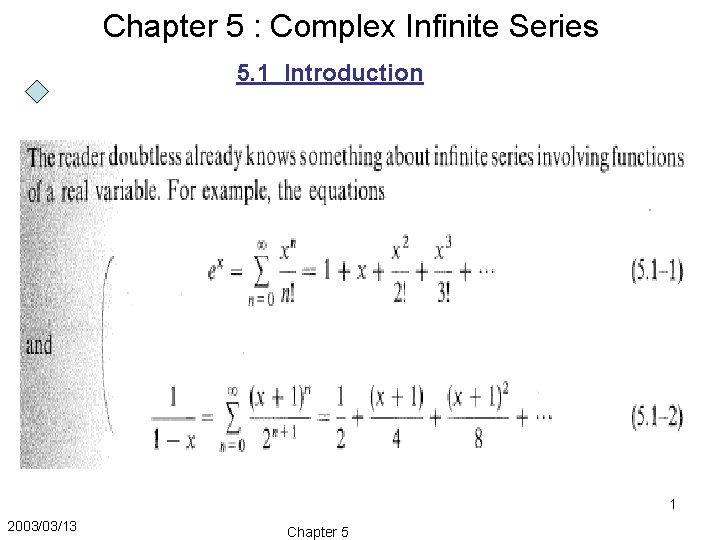 Chapter 5 : Complex Infinite Series 5. 1 Introduction 1 2003/03/13 Chapter 5 