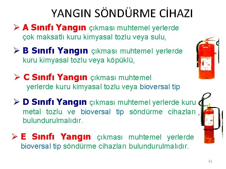  YANGIN SÖNDÜRME CİHAZI Ø A Sınıfı Yangın çıkması muhtemel yerlerde çok maksatlı kuru