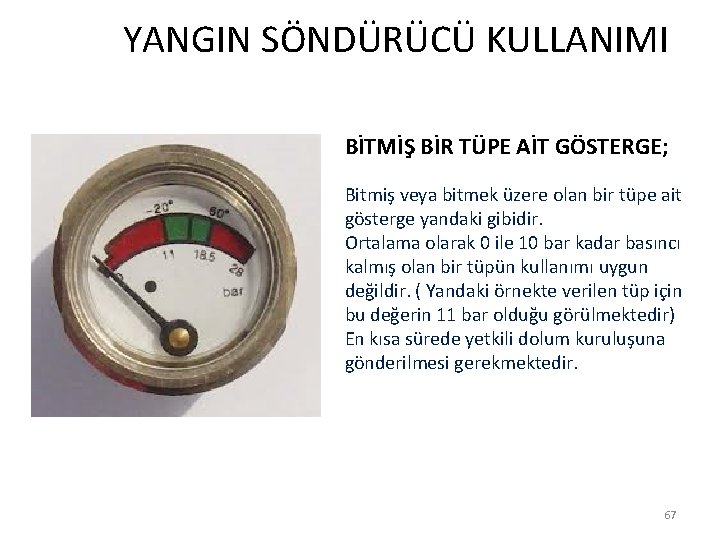  YANGIN SÖNDÜRÜCÜ KULLANIMI BİTMİŞ BİR TÜPE AİT GÖSTERGE; Bitmiş veya bitmek üzere olan