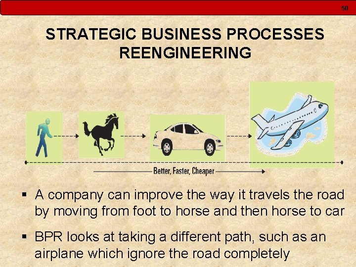 50 STRATEGIC BUSINESS PROCESSES REENGINEERING § A company can improve the way it travels