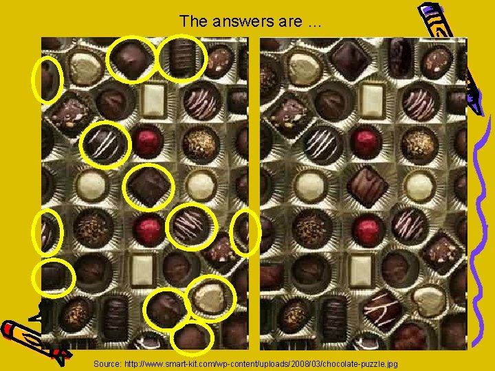 The answers are … Source: http: //www. smart-kit. com/wp-content/uploads/2008/03/chocolate-puzzle. jpg 