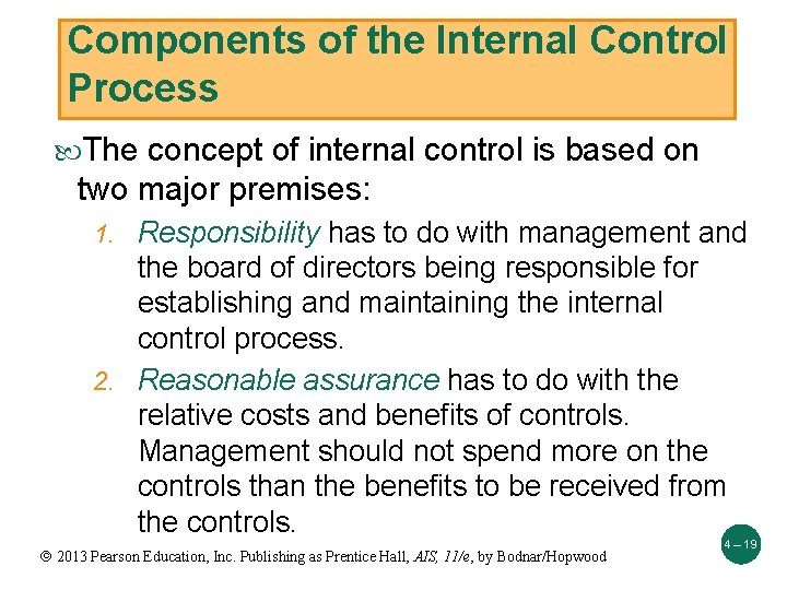 Components of the Internal Control Process The concept of internal control is based on