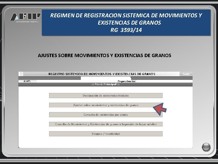 REGIMEN DE REGISTRACION SISTEMICA DE MOVIMIENTOS Y EXISTENCIAS DE GRANOS RG 3593/14 AJUSTES SOBRE