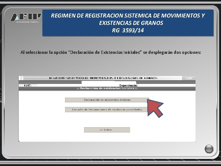 REGIMEN DE REGISTRACION SISTEMICA DE MOVIMIENTOS Y EXISTENCIAS DE GRANOS RG 3593/14 Al seleccionar