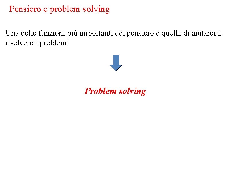 Pensiero e problem solving Una delle funzioni più importanti del pensiero è quella di
