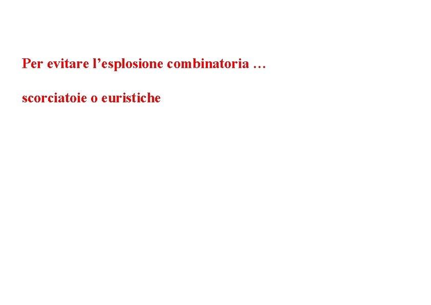 Per evitare l’esplosione combinatoria … scorciatoie o euristiche 