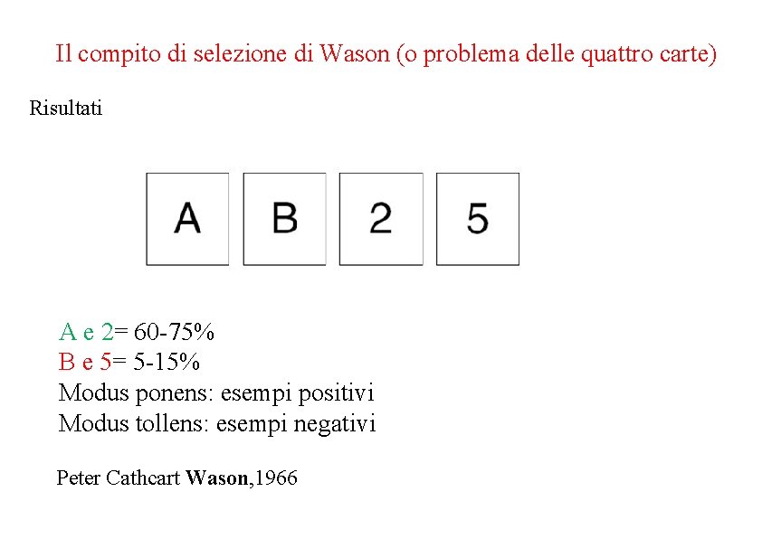 Il compito di selezione di Wason (o problema delle quattro carte) Risultati A e