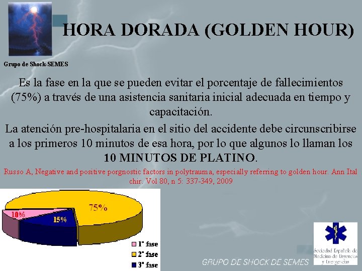 HORA DORADA (GOLDEN HOUR) Grupo de Shock-SEMES Es la fase en la que se