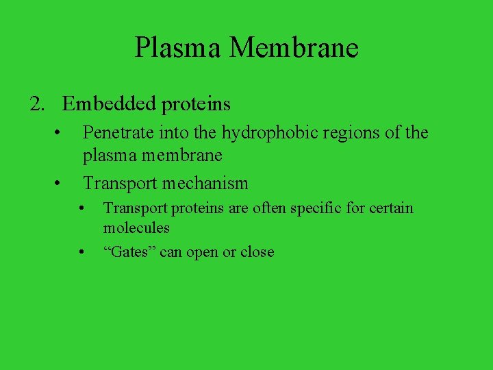 Plasma Membrane 2. Embedded proteins • • Penetrate into the hydrophobic regions of the