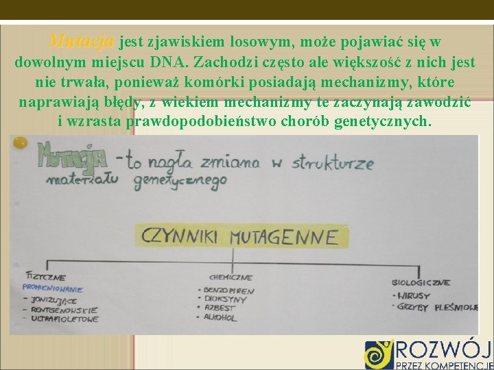 Mutacja jest zjawiskiem losowym, może pojawiać się w dowolnym miejscu DNA. Zachodzi często ale