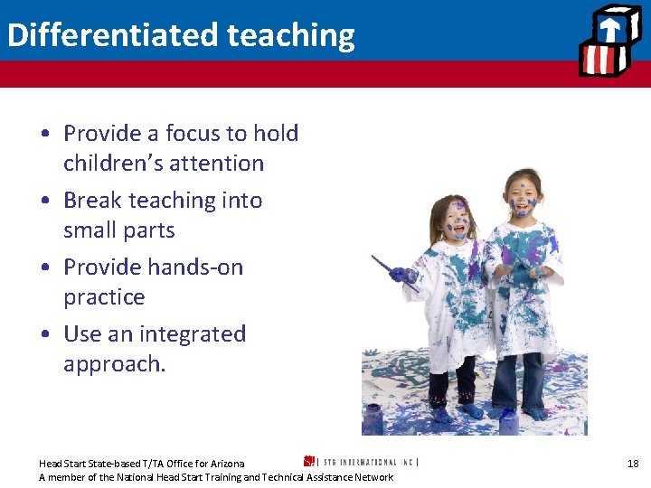 Differentiated teaching • Provide a focus to hold children’s attention • Break teaching into