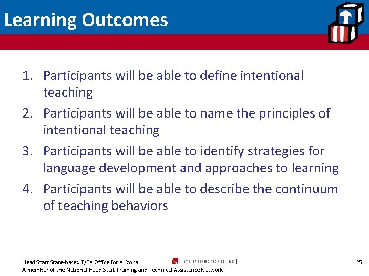 Learning Outcomes 1. Participants will be able to define intentional teaching 2. Participants will