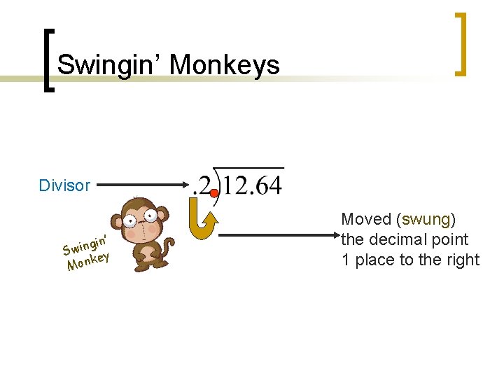 Swingin’ Monkeys Divisor gin’ n i w S key Mon Moved (swung) the decimal