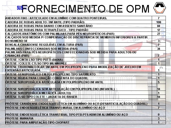 FORNECIMENTO DE OPM SEMUSA Secretaria Municipal de Saúde de Divinópolis ANDADOR FIXO / ARTICULADO