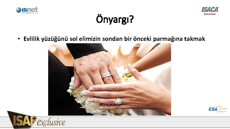 Önyargı? • Evlilik yüzüğünü sol elimizin sondan bir önceki parmağına takmak Önyargı? • Evlilik yüzüğünü sol elimizin sondan bir önceki parmağına takmak