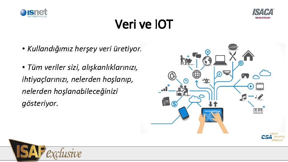 Veri ve IOT • Kullandığımız herşey veri üretiyor. • Tüm veriler sizi, alışkanlıklarınızı, ihtiyaçlarınızı, Veri ve IOT • Kullandığımız herşey veri üretiyor. • Tüm veriler sizi, alışkanlıklarınızı, ihtiyaçlarınızı,