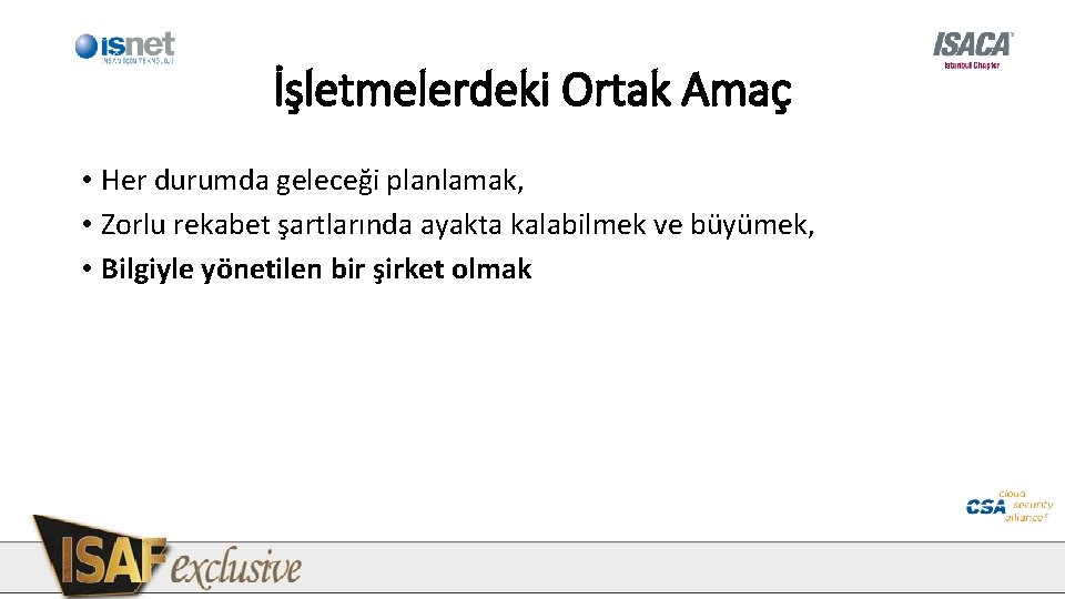 İşletmelerdeki Ortak Amaç • Her durumda geleceği planlamak, • Zorlu rekabet şartlarında ayakta kalabilmek İşletmelerdeki Ortak Amaç • Her durumda geleceği planlamak, • Zorlu rekabet şartlarında ayakta kalabilmek