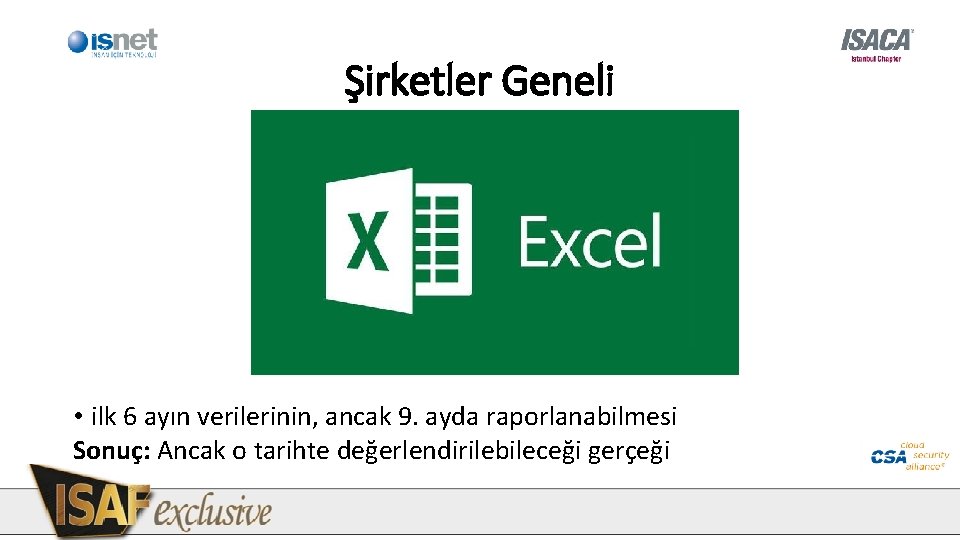 Şirketler Geneli • ilk 6 ayın verilerinin, ancak 9. ayda raporlanabilmesi Sonuç: Ancak o Şirketler Geneli • ilk 6 ayın verilerinin, ancak 9. ayda raporlanabilmesi Sonuç: Ancak o