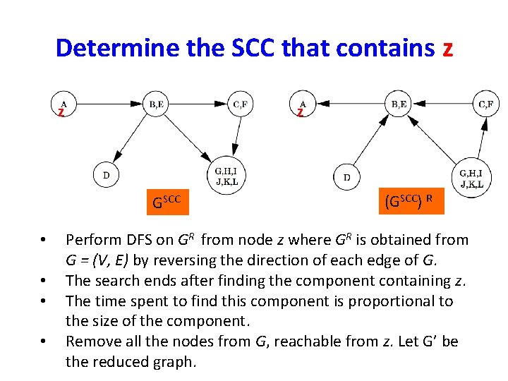 Determine the SCC that contains z z z GSCC • • (GSCC) R Perform