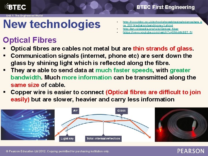 BTEC First Engineering 1: The Engineered World Unit 1: The Engineered World New technologies