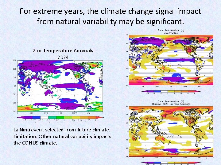 For extreme years, the climate change signal impact from natural variability may be significant.
