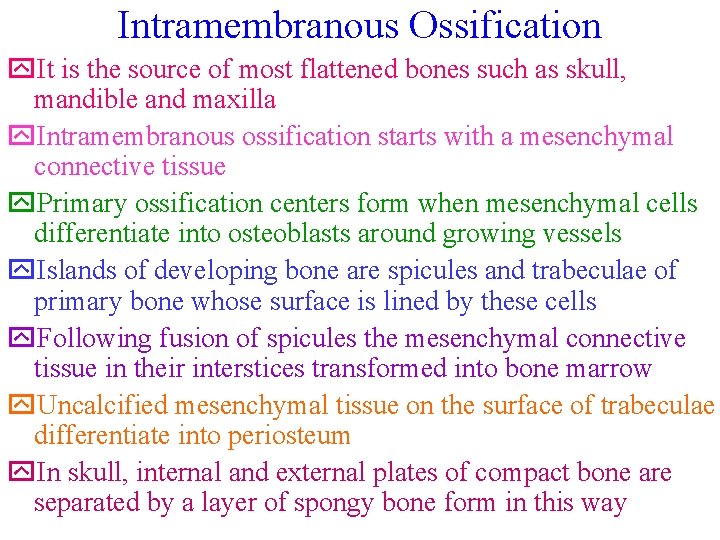 Intramembranous Ossification y. It is the source of most flattened bones such as skull,