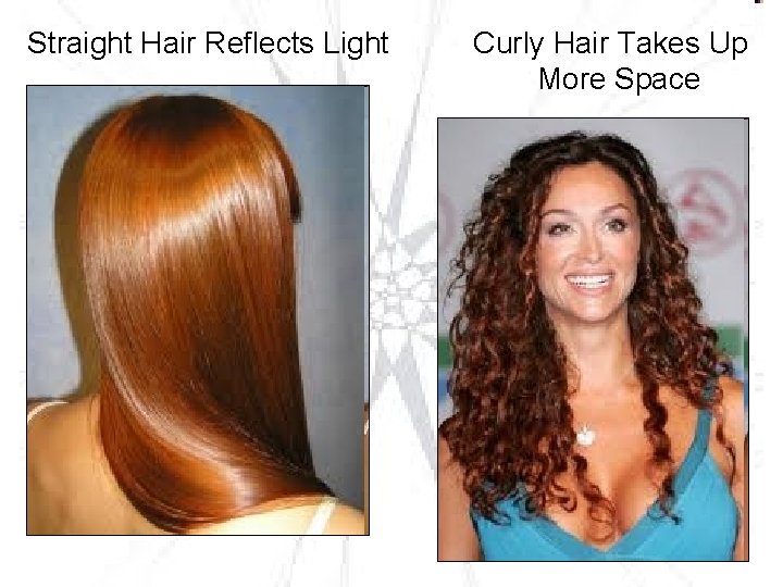 Straight Hair Reflects Light Curly Hair Takes Up More Space 