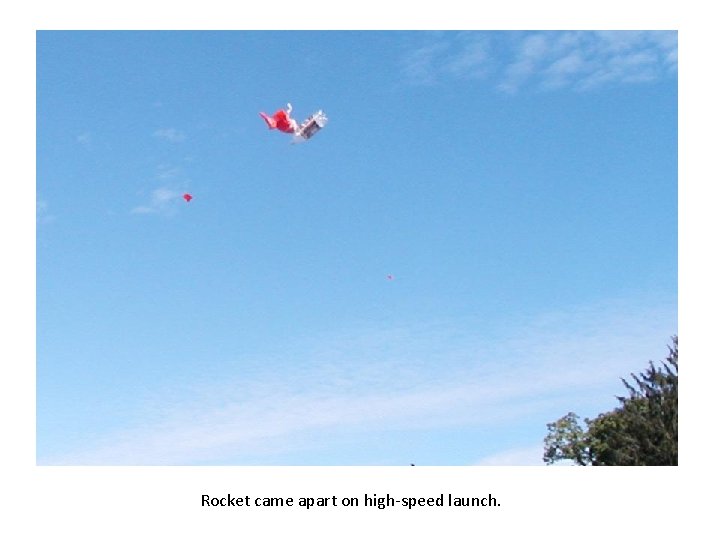 Rocket came apart on high-speed launch. 