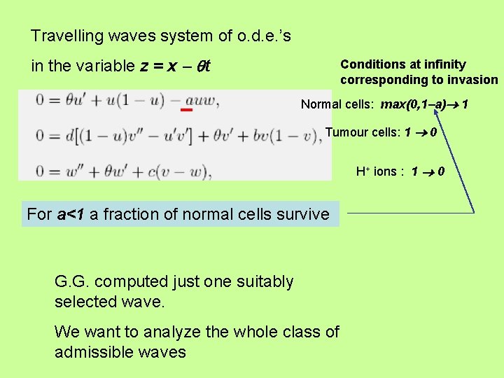 Travelling waves system of o. d. e. ’s in the variable z = x